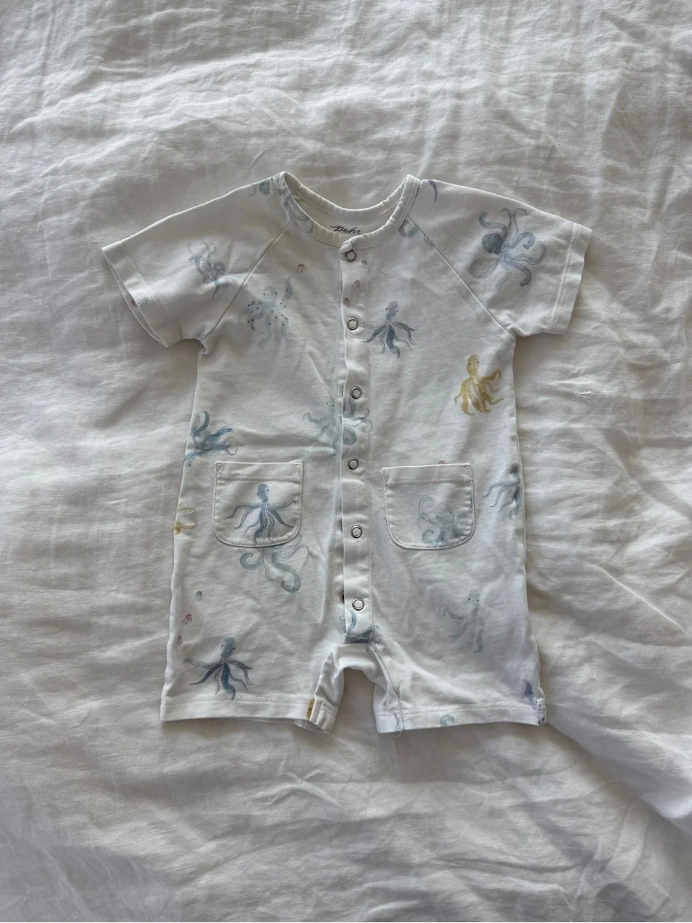 Pehr 18-24m One-Piece Romper in White with Octopus Print
